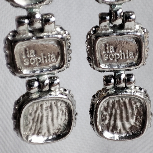 Lia Sophia Signed Oval Green Iridescent Glass Stones Faux Abalone Earrings EUC - Picture 3 of 9